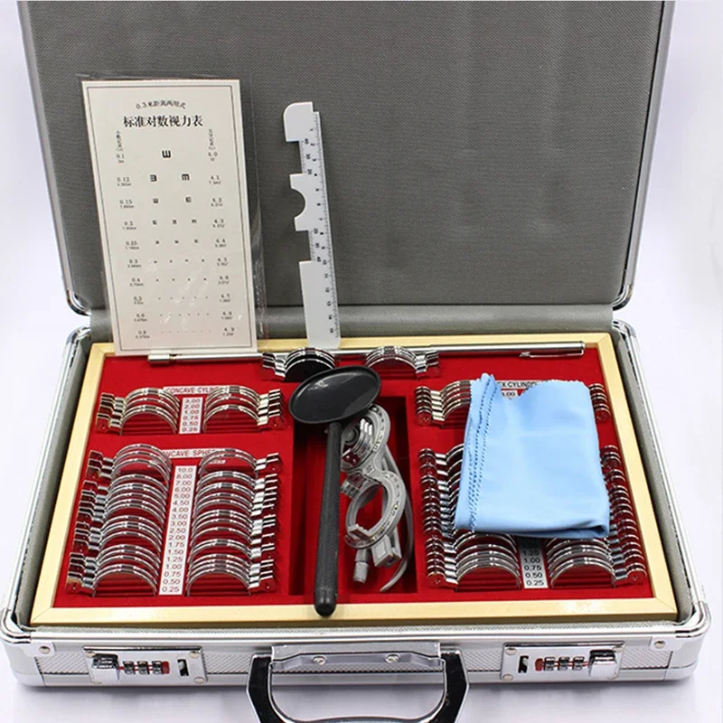 104 pcs Trial Lens Set with Measuring Glasses Testing Frame Optical Lens Optometry Rim Case Evidence Box Aluminum Rim Kit