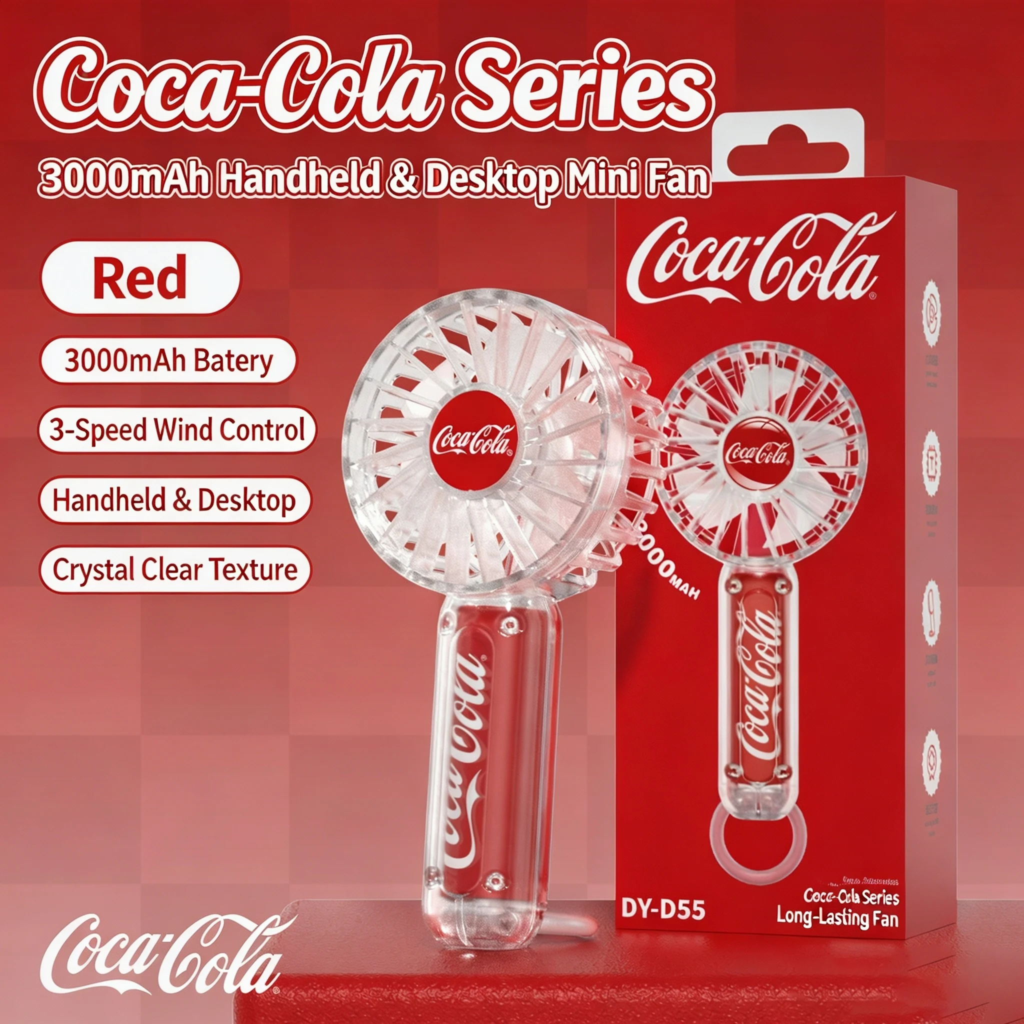 CocaCola Portable USB Fan Cute Cartoon Design, Long Battery Life, Powerful Airflow Ideal for Outdoor Use Back To School Gift