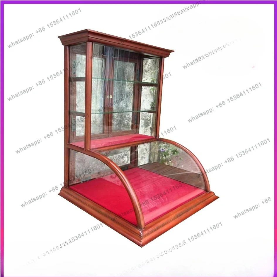 

Medieval solid wood display cabinet retro display jewelry cabinet curved glass boutique small display cabinet