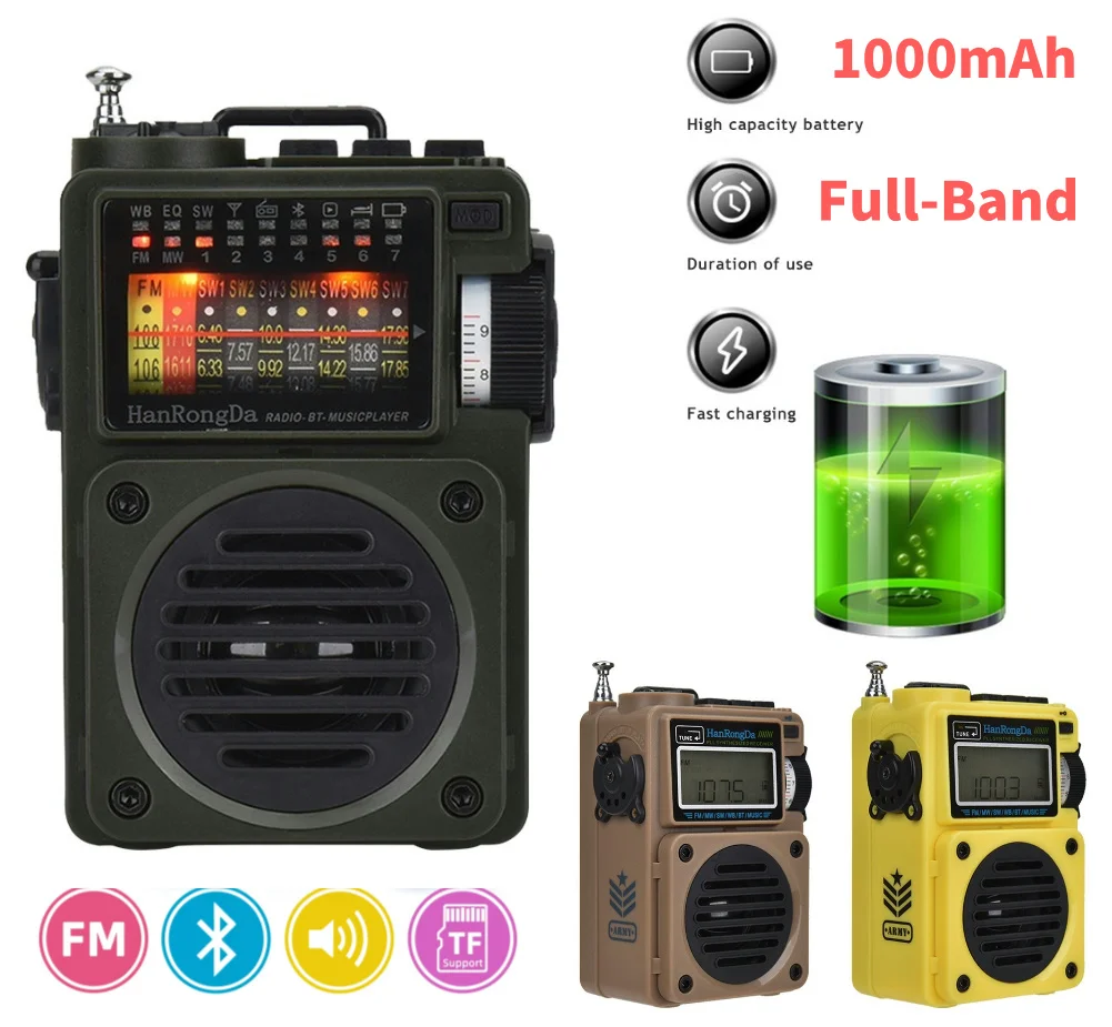 مضخم صوت راديو رقمي محمول ، تشغيل بطاقة TF ، FM ، MW ، SW ، مستقبل WB ، بطارية ليثيوم مدمجة ،