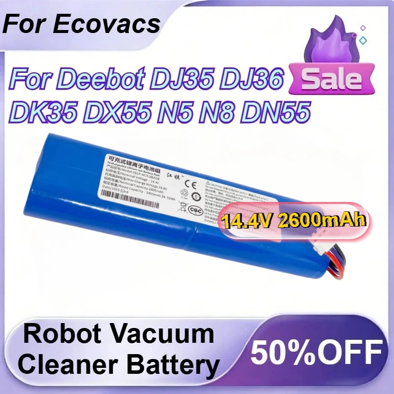 

14.4V 2600mAh Rechargeable Robot Vacuum Cleaner Battery for Ecovacs Deebot DJ35 DJ36 DK35 DX55 N5 N8 DN55 DN520 900 901