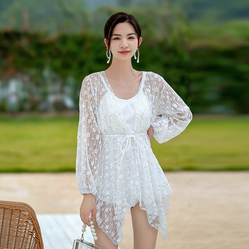 

Korean One Pieces Swimsuit Women 2024 Swimwear Long Sleeve Sunscreen Cover Holiday Bathing Suit Summer Beachwear Monokini