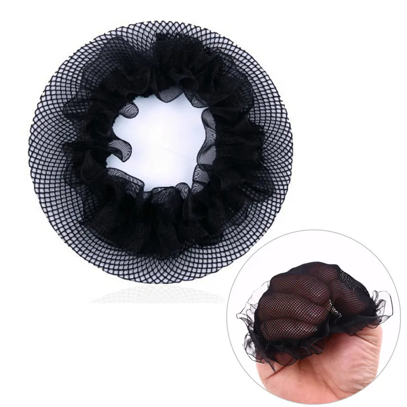 2pcs Black Bun Cover Snood Women Hair Net Ballet Dance Skating Crochet Fanchon Rhinestone Styling Headwear Accessories