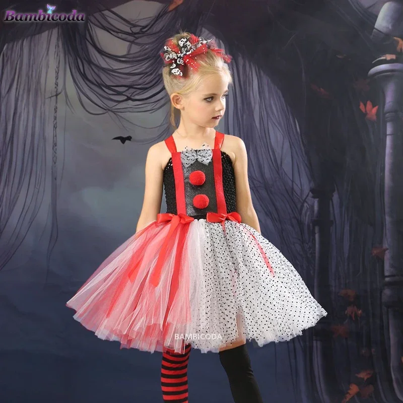 Circus Clown Kostuum voor Meisjes Grappige Joker Halloween Tutu Jurk voor Kinderen Verjaardag Fancy Carnaval Party Outfit Kinderen Kleden J1