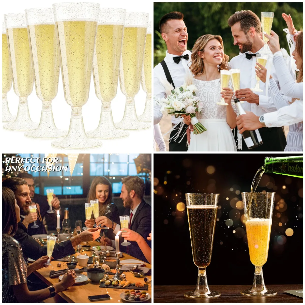 

Gold Glitter Champagne Flutes 40 Pcs Disposable Acrylic Toasting Glasses for Wedding, Bridal Shower, Birthday Party