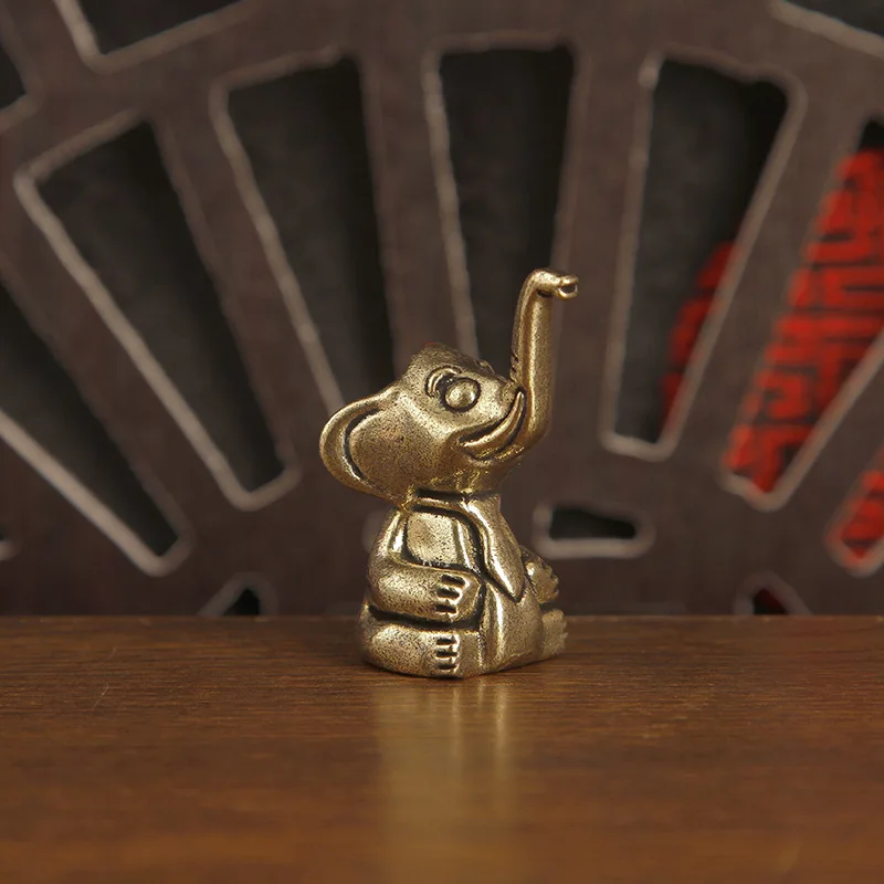 1pc Brass Cute Elephant Trinket Home Office Desktop Craft