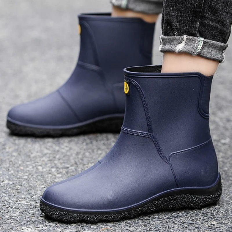 

Короткие кухонные непромокаемые резиновые сапоги шеф-повара на флисовой подкладке для мужчин, нескользящие оригинальные модные резиновые сапоги для рыбалки, мужская обувь из ПВХ на дождливый день