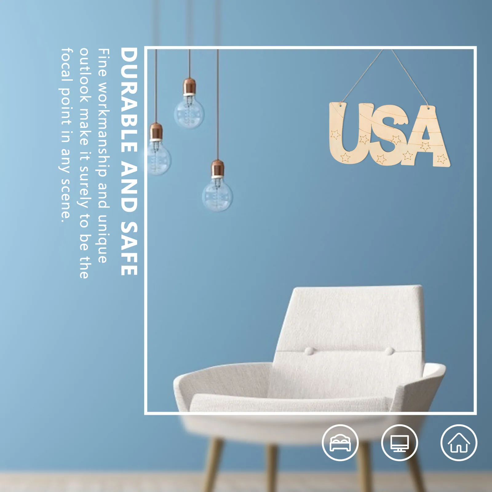 

Wooden Hanging Decor Smooth USA Patriotic Party Supplies Rustic Farmhouse Style Independence Day Door Sign Wooden Tag