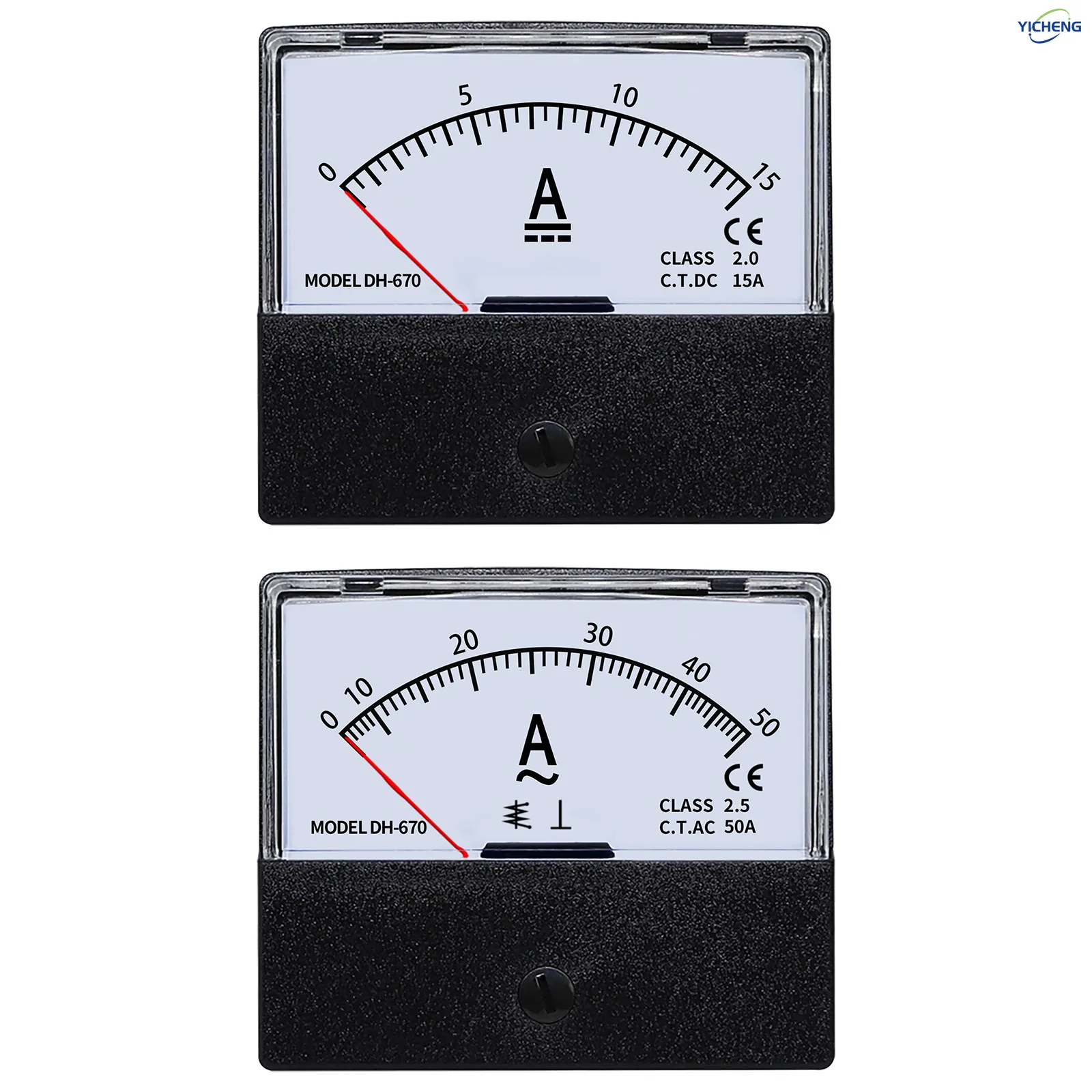 YICHENG DC/AC Ammeter 1A2A3A5A10A15A20A30A50A DH670 Mechanical  pointer meter