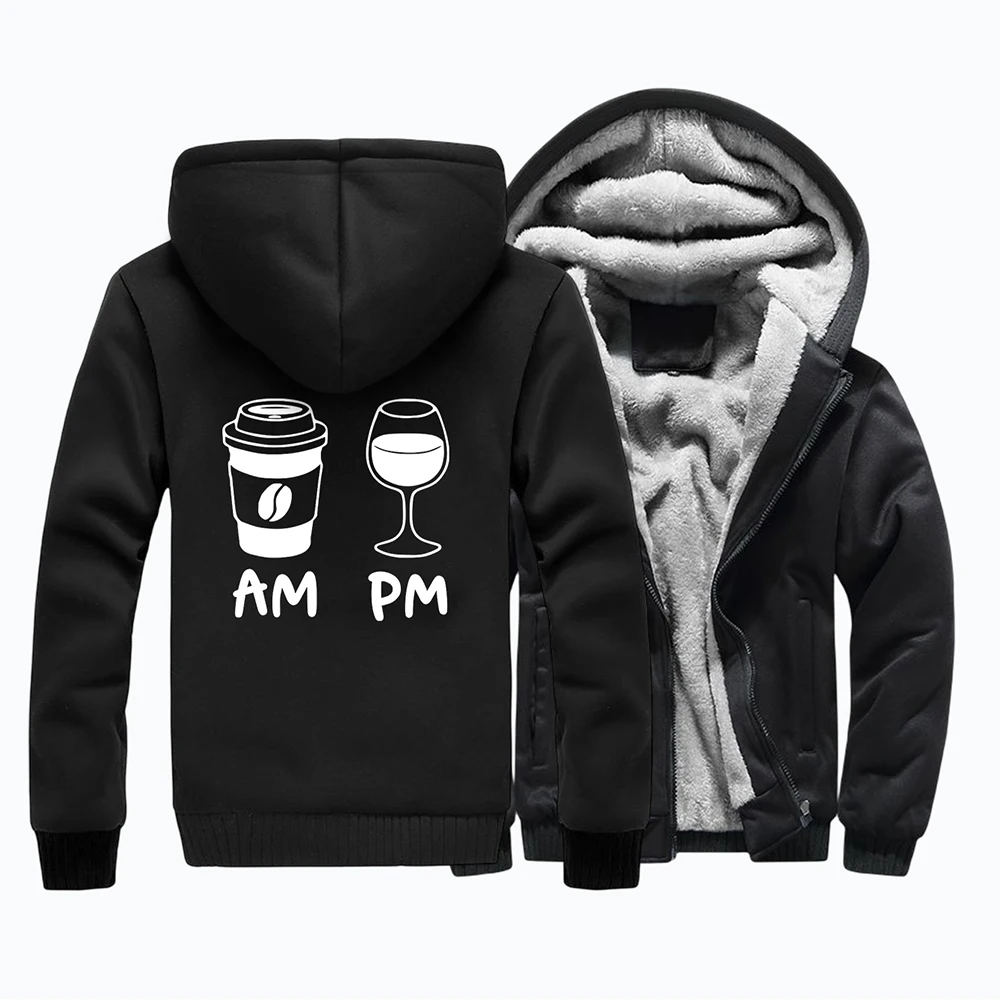 

Morning Coffee Evening Wine Prints Mans Thicken Long Sleeves Camouflage Trend All-math Tops Winter Windproof Jackets Men Coats