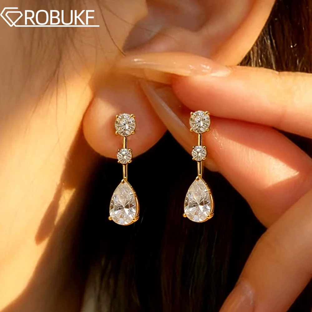 

Серьги-подвески из муассанита для женщин, грушевидная и круглая огранка, лабораторный бриллиант, серебро S925, позолота 18К, свадебные украшения с сертификатом