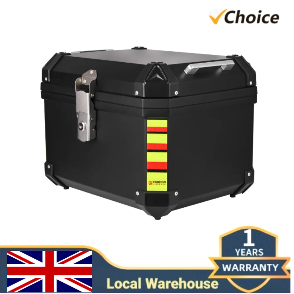 48L Motorcycle Rear Trunk Large Capacity Luggage Case Quick Release Motorbike Tail Storage Box Waterproof with 2 Keys Reflective