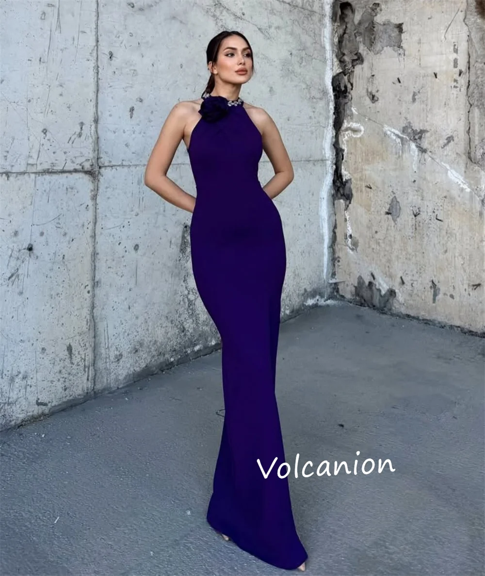 カスタマイズされたジャージービーズ手作りフラワーシースホルターロングドレスオーダーメイドの機会クラシックファッションサイズあり