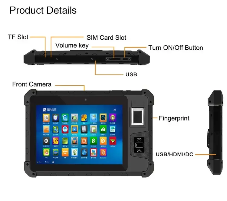 Rugged android barcode scanner 8.0inch  tablet Android 9.0 pc handheld terminal tablet with 1D 2D scanner and fingerprint