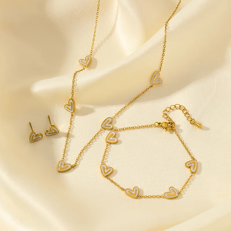 EILIECK 316L Edelstahl Kreatives Herz-Halsketten-Armband-Ohrringe-Set für Damen, Modischer Goldfarbener Wasserdichter Schmuck als Geschenk – Detail 12