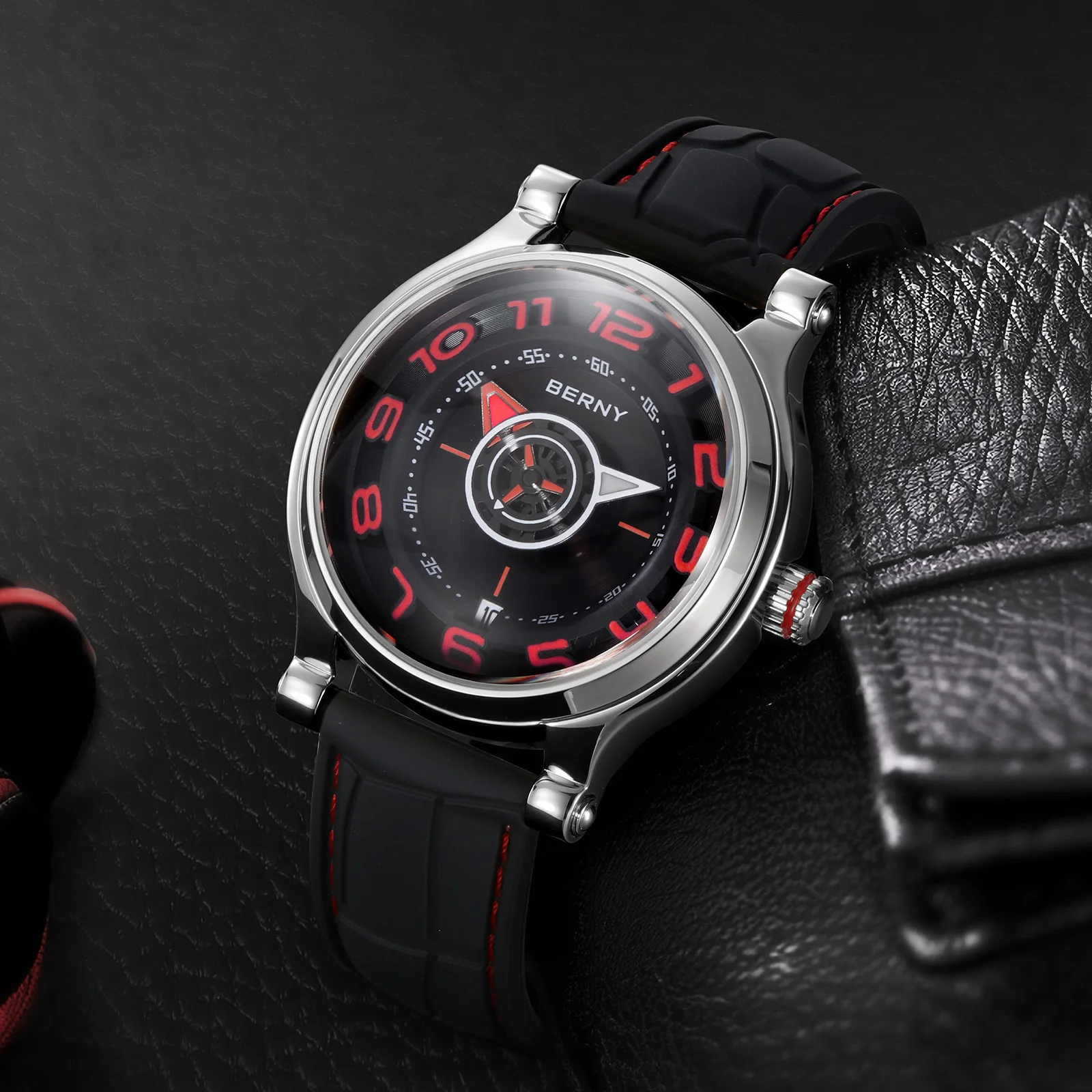 BERNY Men\'s Mechanical Watch Sapphire Miyota 8215 Multifunction Super Luminous Watch Compass Tire Dial Cool Play Men Wristwatch