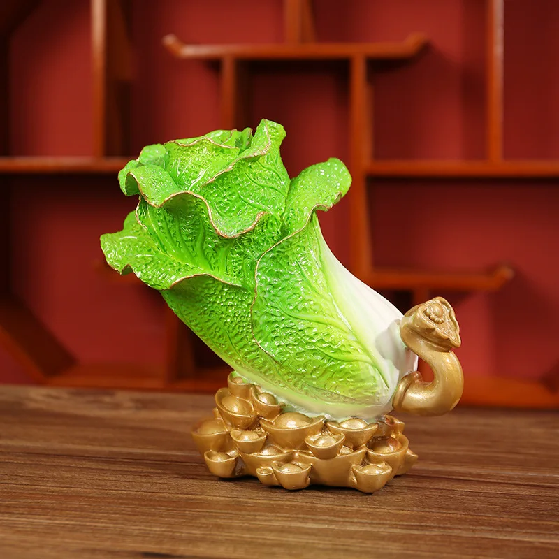 ‌Chinese Style Jadeite White Cabbage Sculpture - Feng Shui Wealth Symbol, Unique Gift for Business Opening, Office Decor