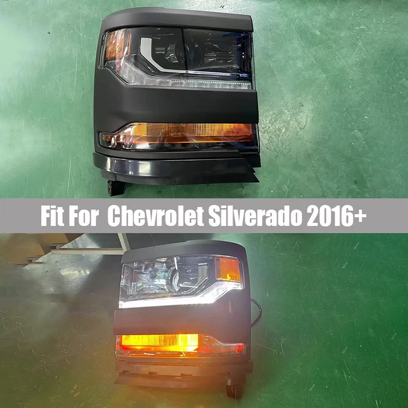 Headlamp Fit for Chevrolet Silverado 2016 UP LED DRL Headlight Front Fog Lamp Turn Signal Warning Light