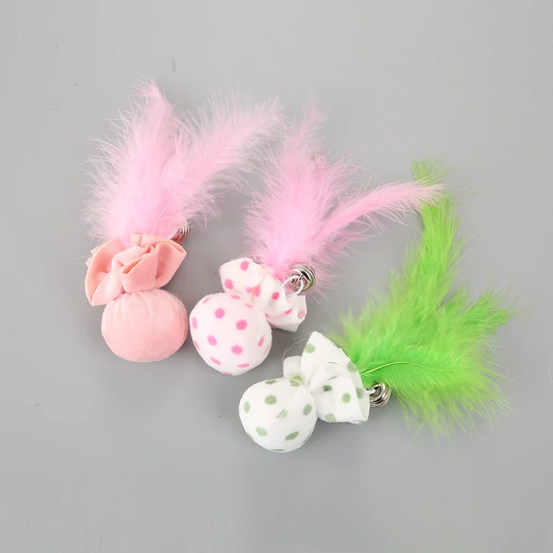 

Pet Supplies Cute Color Matching Plush Ball Cat Toy with Feather Bell Teasing Cat Self Hi Mi Toy