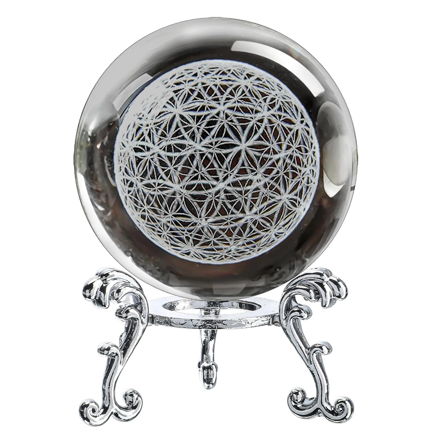 

3D Laser Engraved Life Flower Crystal Ball Paperweight Chakra Energy Healing Grid Flower Globe for Spiritual Fengshui Decoration