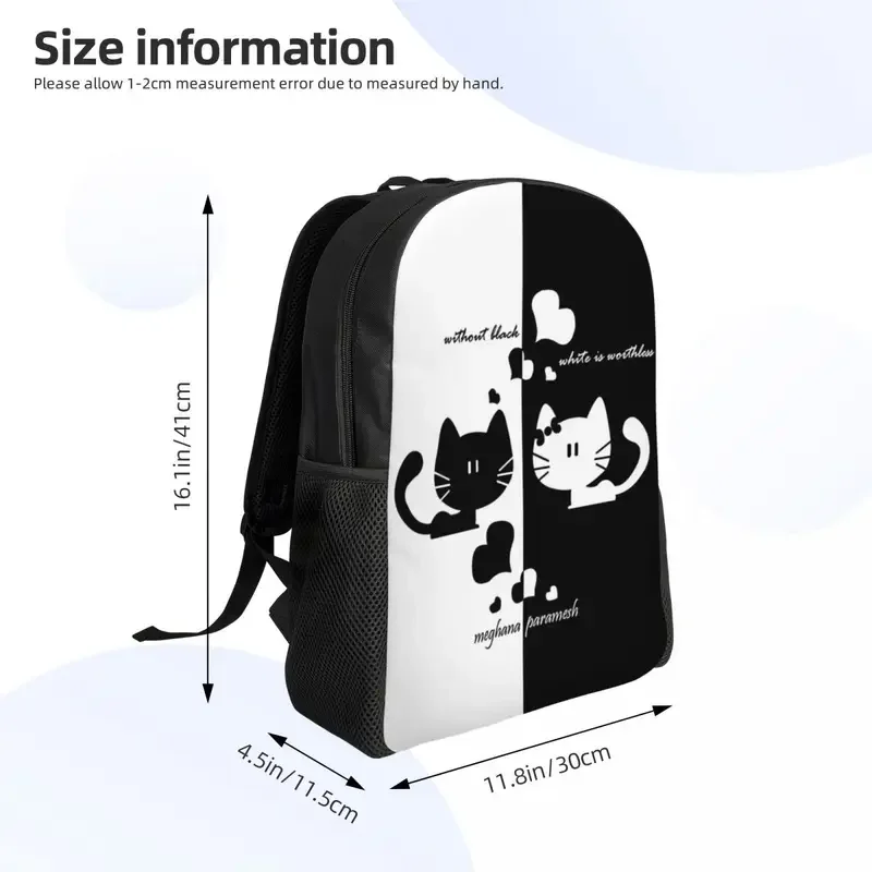 Mochila de viaje de dibujos animados para hombres y mujeres, bolsa de libros para computadora escolar, bolsas de día para estudiantes universitarios, gato negro y blanco