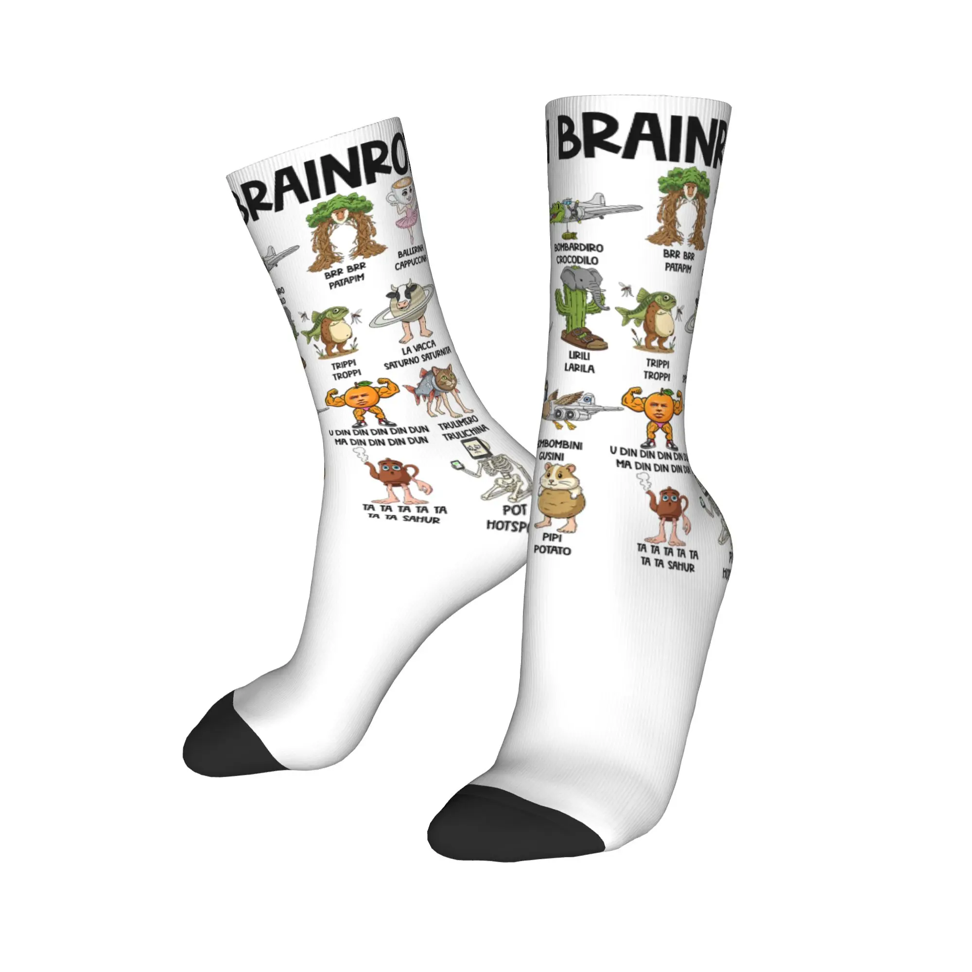 Fashion Men's Socks Hip Hop Italian Brain Rot Characters Brainrot Sock Polyester  Sport Women Stockings Spring Summer Autumn
