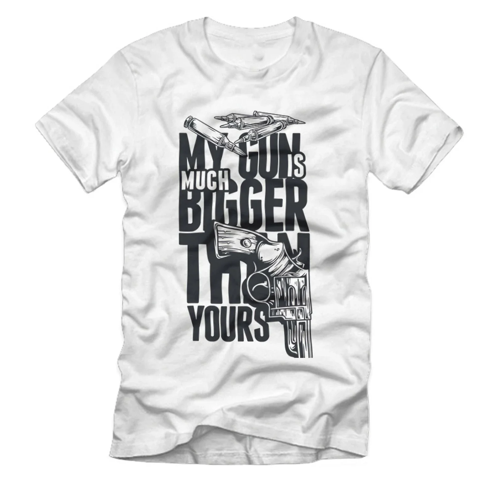 My Gun Is Bigger Revolver Pistol Cartridge Floor Hero T-Shirt Summer Cotton O-Neck Short Sleeve Mens T Shirt New S-3XL