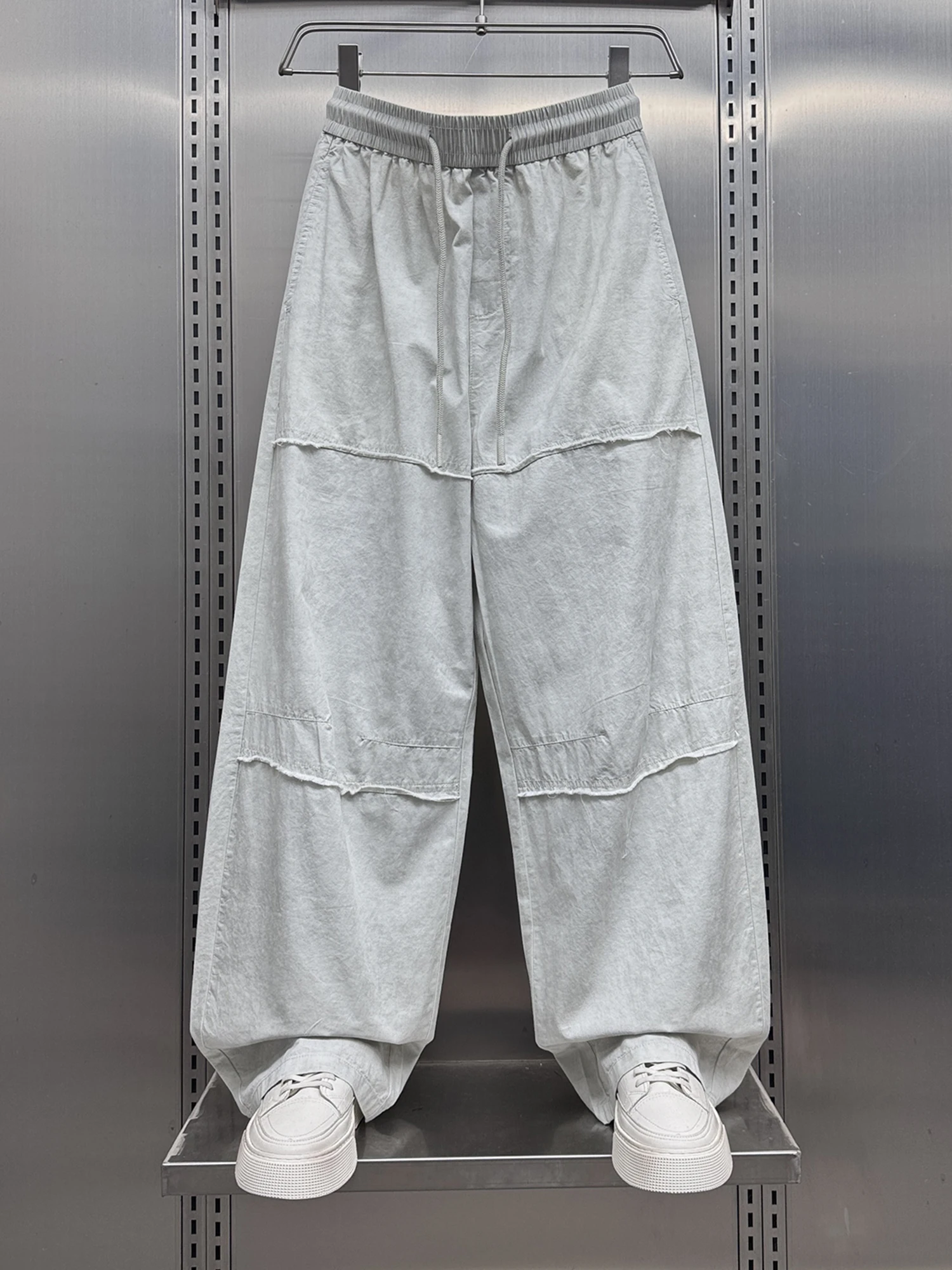 

Trendy Summer Thin Patchwork Casual Pants Men's Loose Straight American Dstring Wide Leg Knife Pants Youth Active Sle