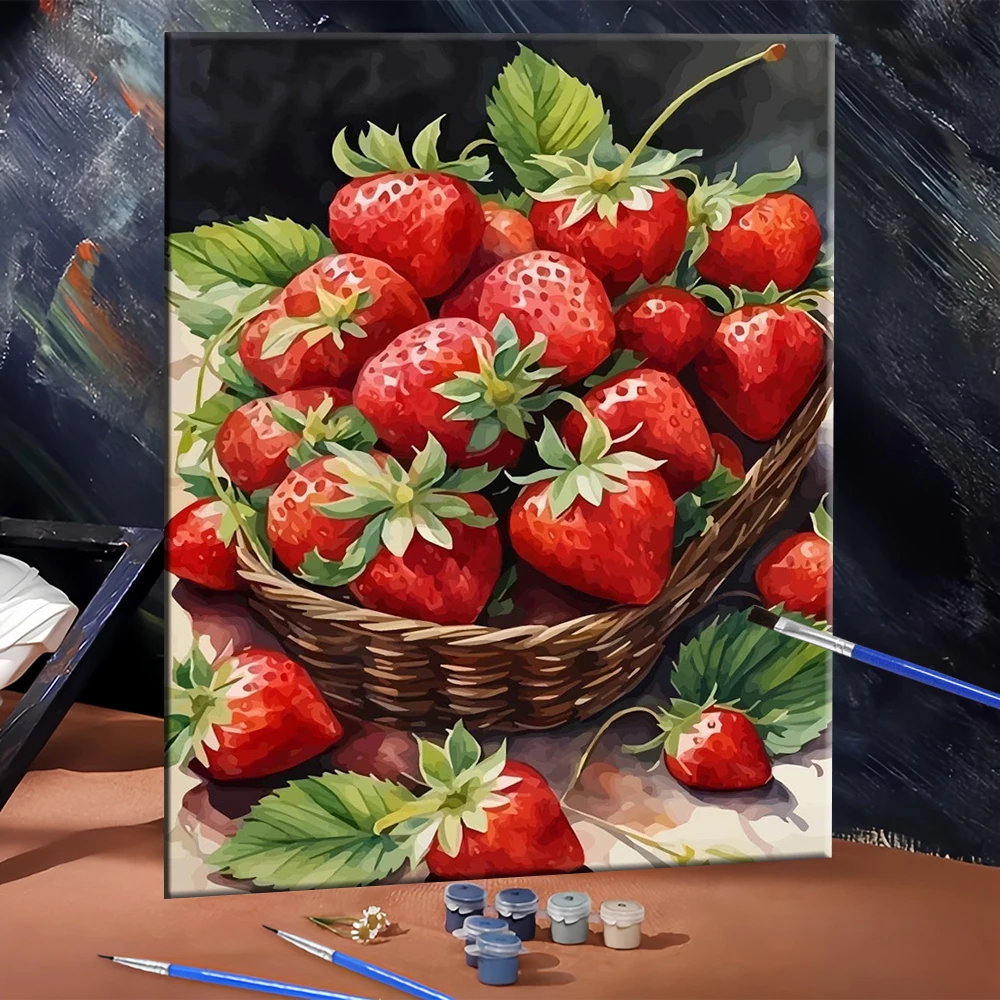 Digitales Ölgemälde Erdbeere DIY Malen nach Zahlen Leinwand Malerei Kits Obst Bild Artcraft auf Leinwand Home Dekoration Geschenk