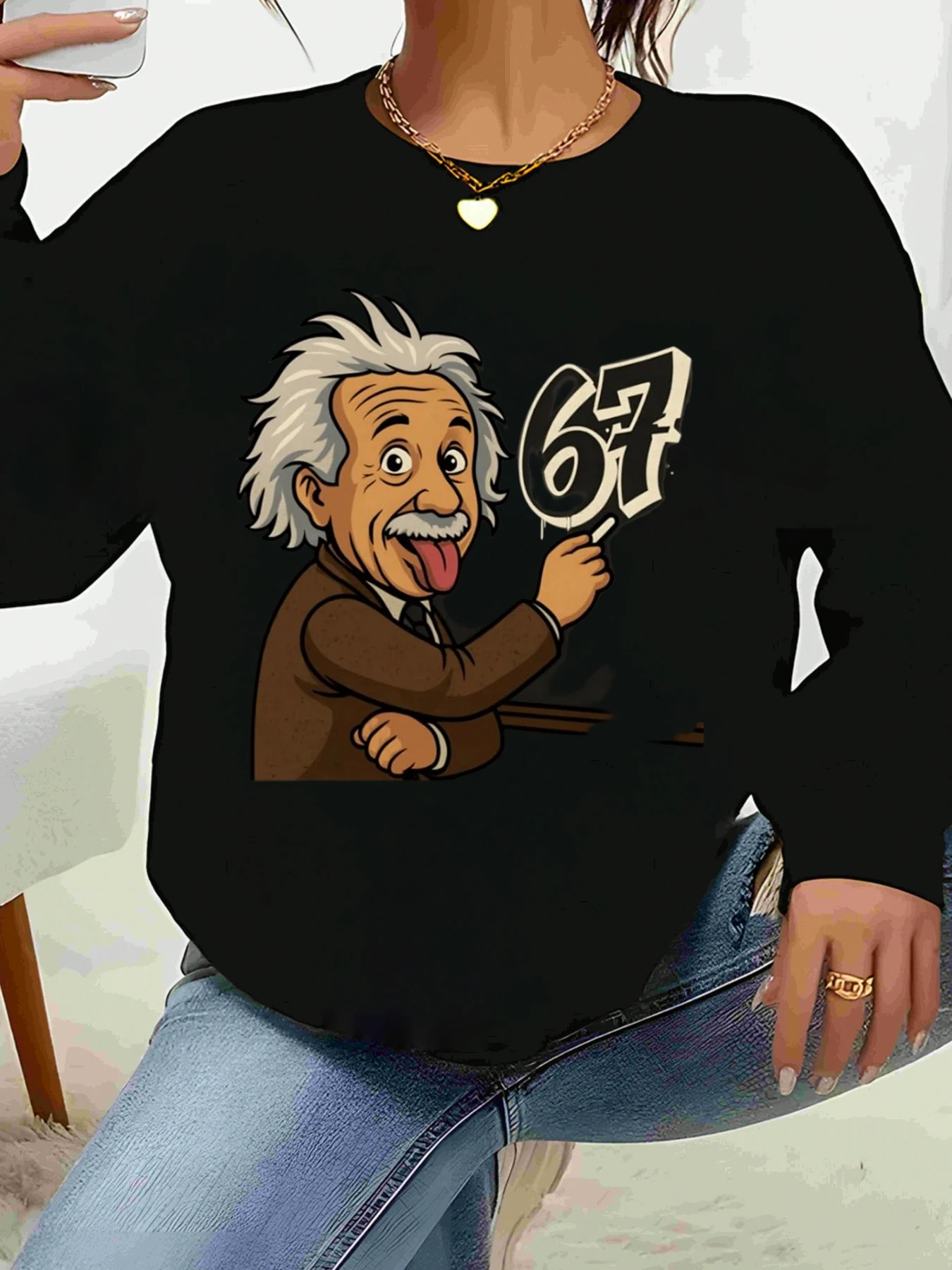 

Эйнштейн мультфильм 67-й день рождения топ с длинными рукавами праздничный подарок повседневная одежда женские большие размеры