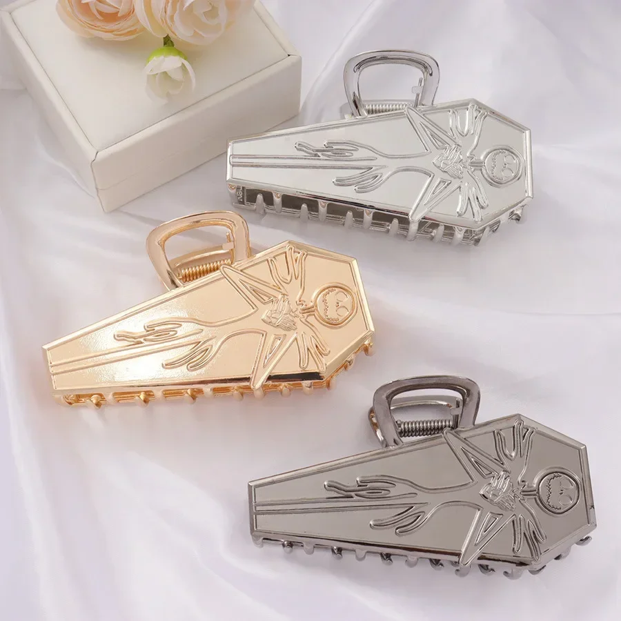 

Halloween Horror Coffin Claw Clip Large Skull Hair Claw Gold Alloy Hair Clips Trendy Shark Clip Hair Accessories for Women Girls