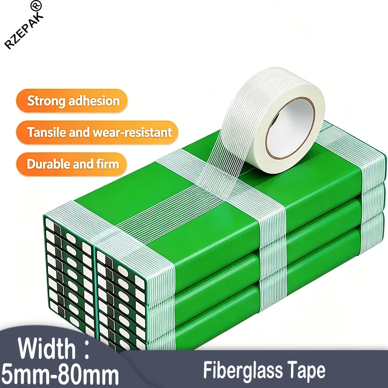 Striped Fiber Tape Lithium Battery Pack Insulation Wrap Fiberglass Tape Transparent Single Side Adhesive Seal Packaging Fixed