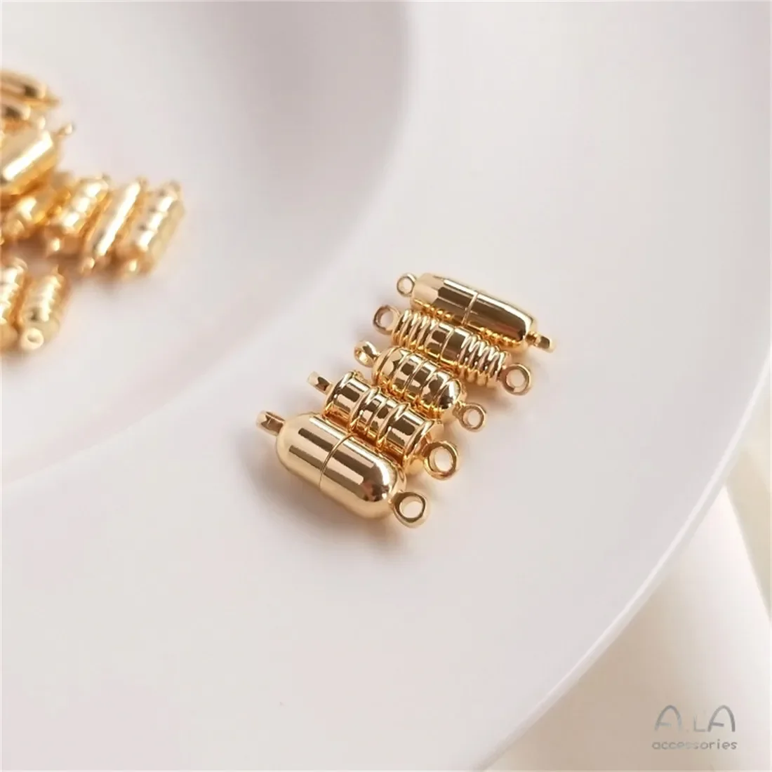 14k Gold Package DIY Accessories Magnetic Buckle Round Bamboo Joint Long Barrel Pill Shaped Bracelet Necklace Suction Iron Buckl