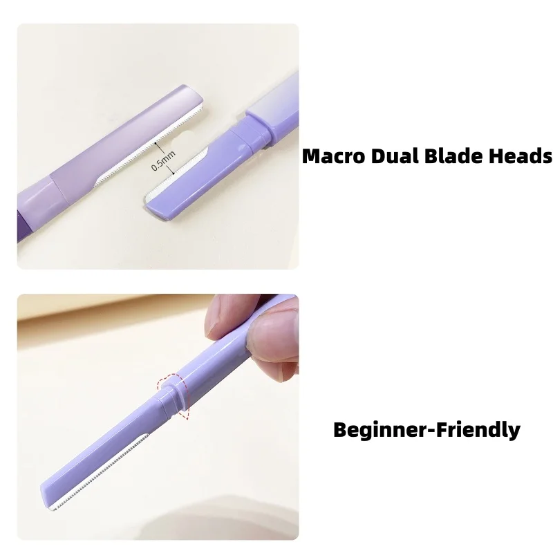 203-wenkbrauwscheermes met dubbele kop voor dames (paars): eenvoudig te gebruiken voor beginners, uitgerust met macrolens en veiligheidsnet