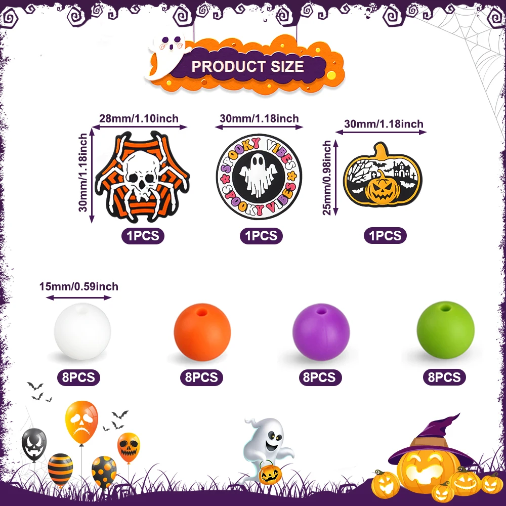 35 Uds nuevas cuentas de silicona juego de cuentas con tema de Halloween para fabricación de joyería DIY pulseras de bolígrafos con cuentas accesorios de joyería al por mayor