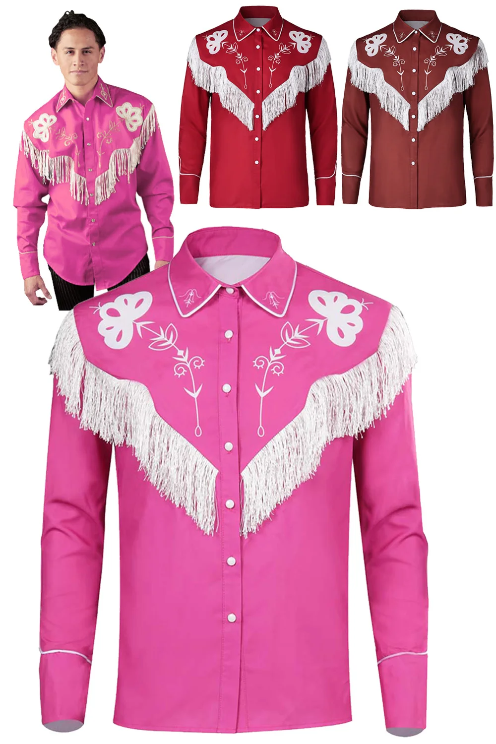 Ken Cosplay Fantasia Retro Tassels Jacket Costume 2023 Movie Barbei Western Black Pink Shirt Coat Men Roleplay Fantasy Halloween