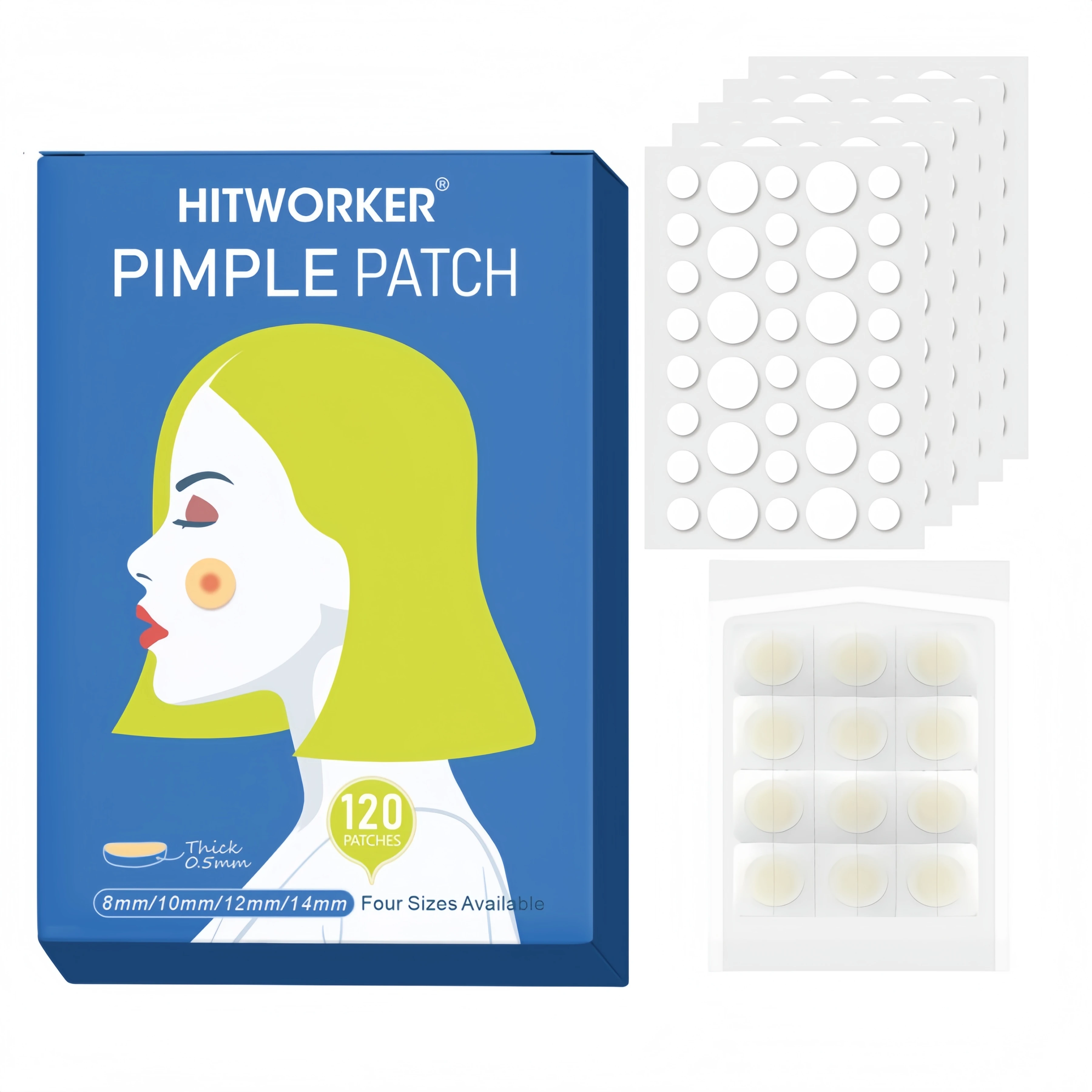 192 tablets/box of hydrocolloid acne patches, non-alcoholic, available day and night, mild and non irritating acne patches