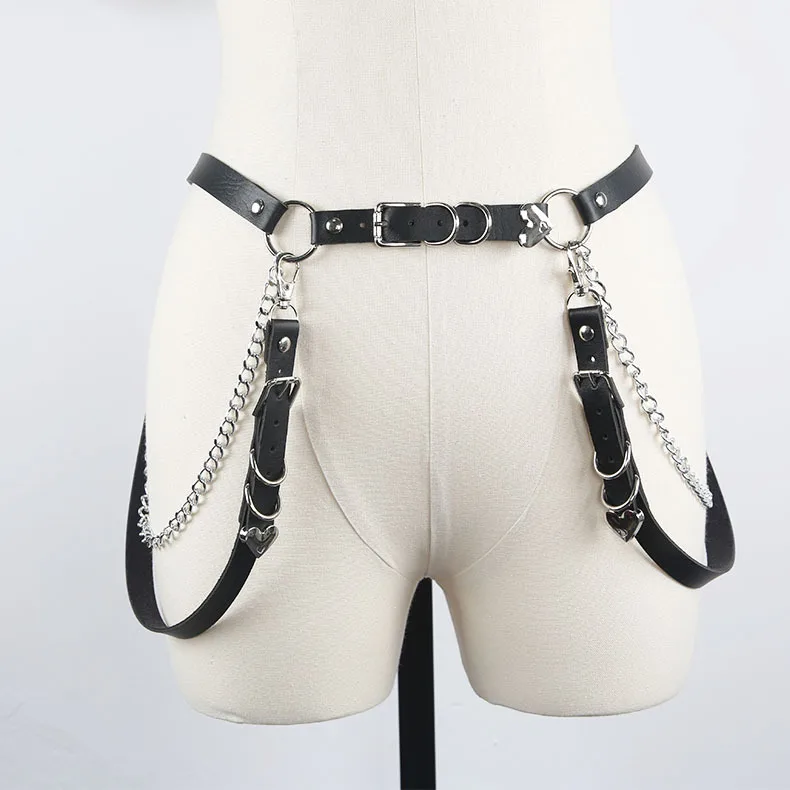 

2022 New Punk Gothic Faux Leather Belt Metal Chain Ring Waist Strap Street Dance Decor