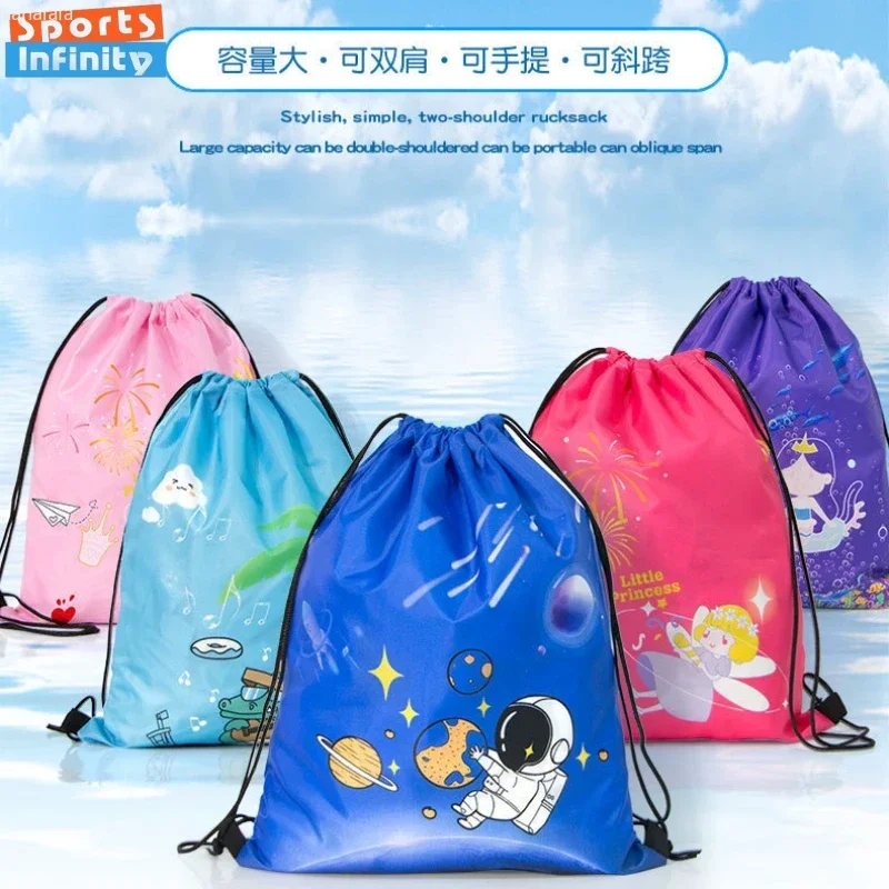 Children's Swimming Bag Waterproof Beach Bag Cute Cartoon Backpack Oxford Cloth Drawstring Backpack Gym Bag Sports Bags Sea Bags