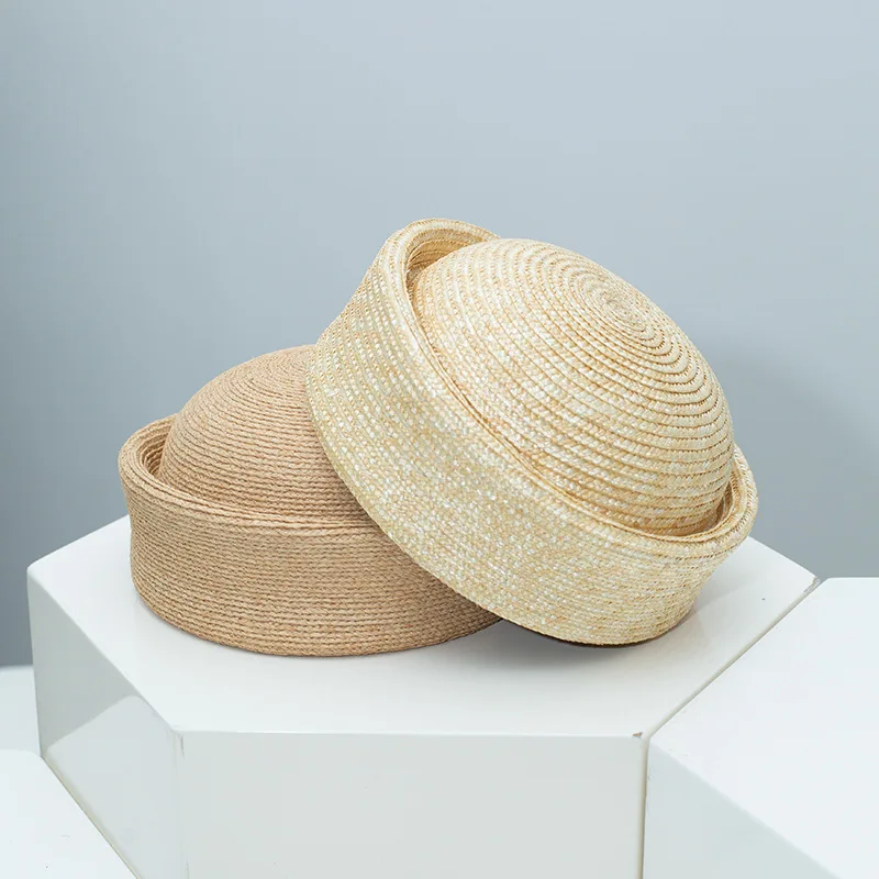 Natural Straw British Retro Pillbox Hat for Women, 2026 New Round Crown Small Fedora, Chic High-End Style
