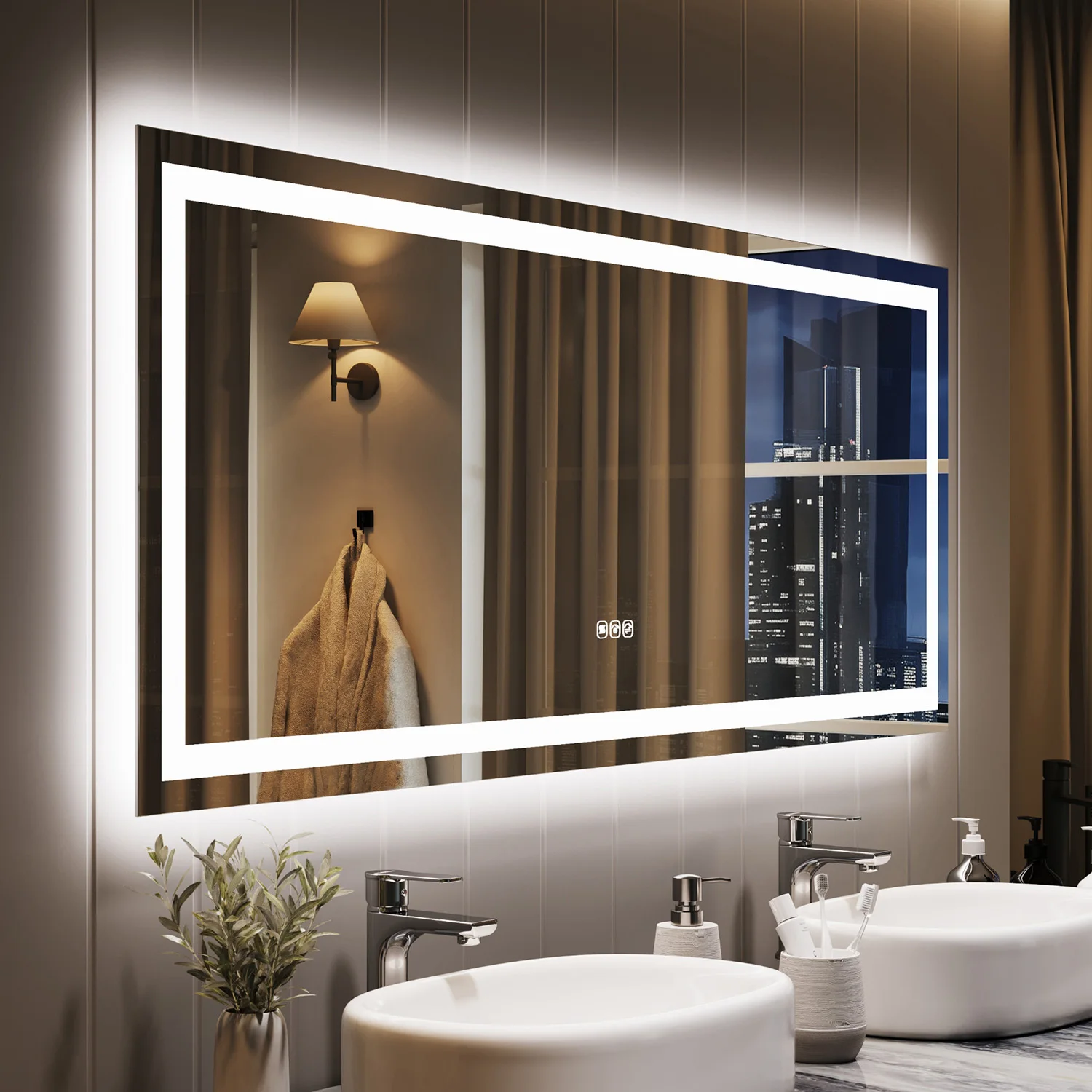 LED Bathroom Mirror with Memory, Stepless Dimmable/Anti-Fog/Shatter-Proof/Front&Backlit, Lighted Vanity Mirror, Wall Mount