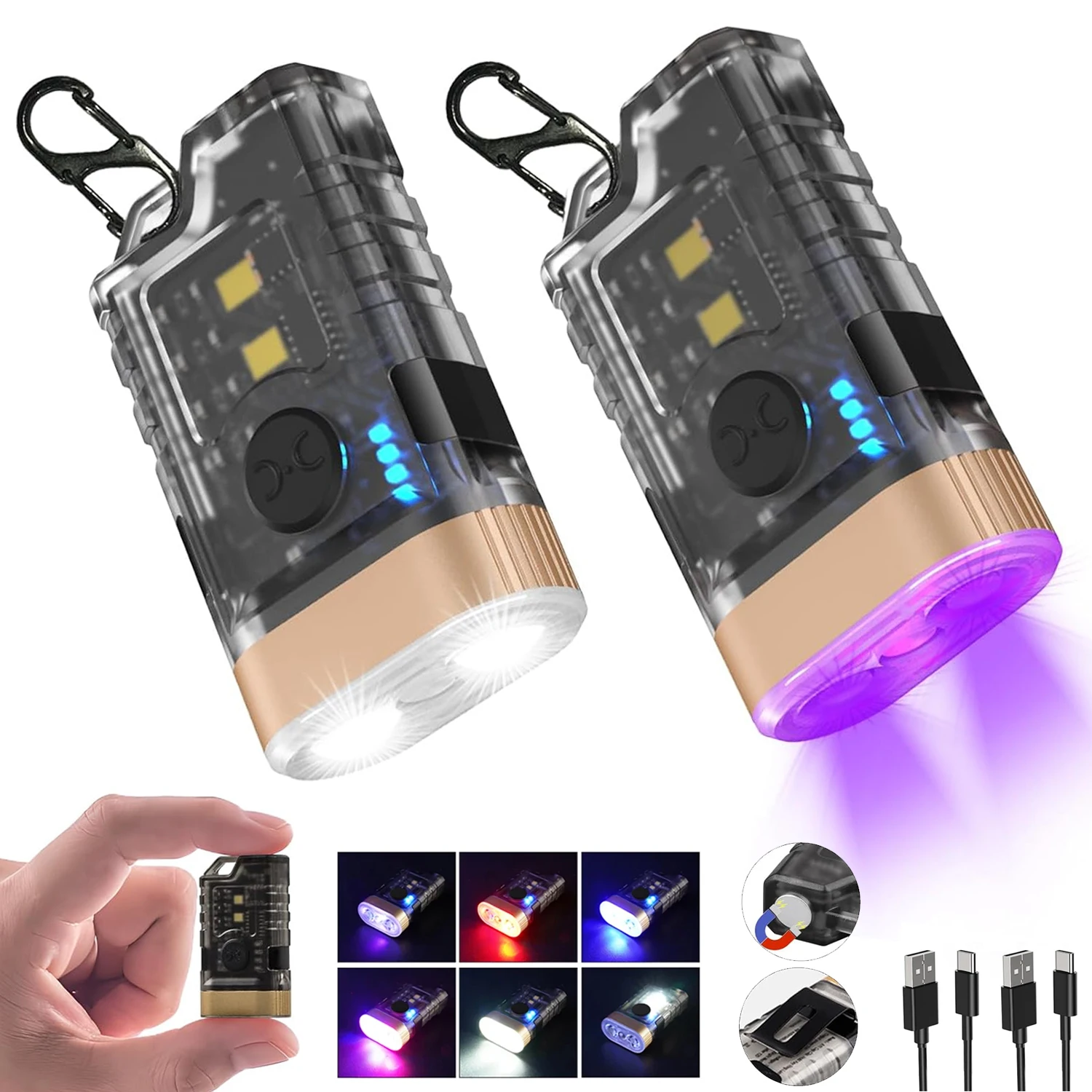 

Mini Rechargeable EDC Keychain Flashlight 365nm UV Blacklight LED Small Torch Clip Light with Tail Magnet camping Pocket Lantern