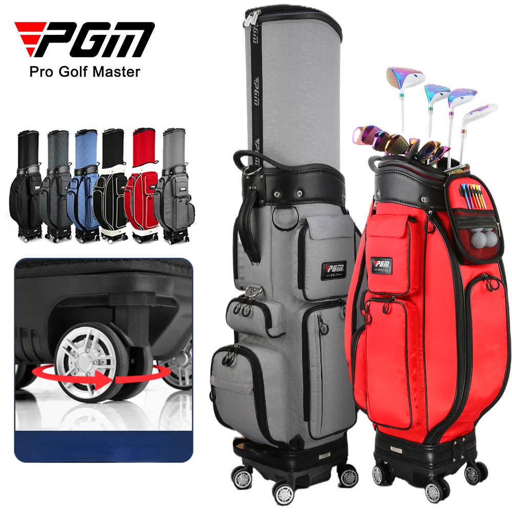 PGM Golf Standard Bag Wheel Golf Caddy Viation Bag Men Bracket Ball Package Pulley Double Ball Cap with Rain Cover QB061