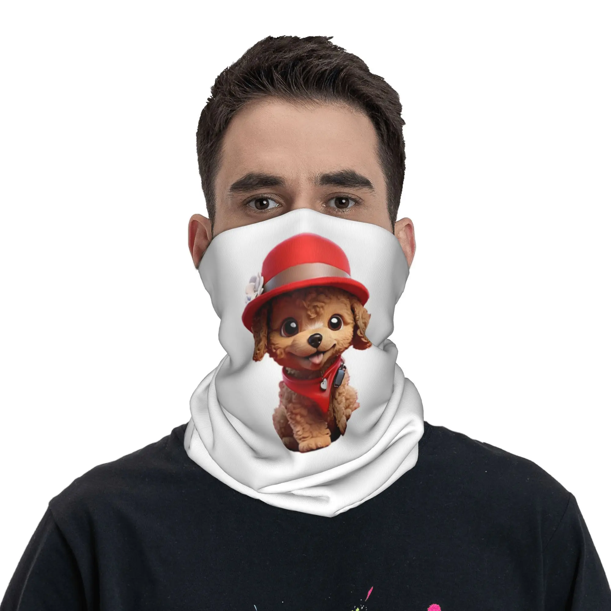 

Cute smiling cartoon Toy Poodle dog v2 Bandana Neck Gaiter Printed Magic Scarf Multi-use Headwear Running