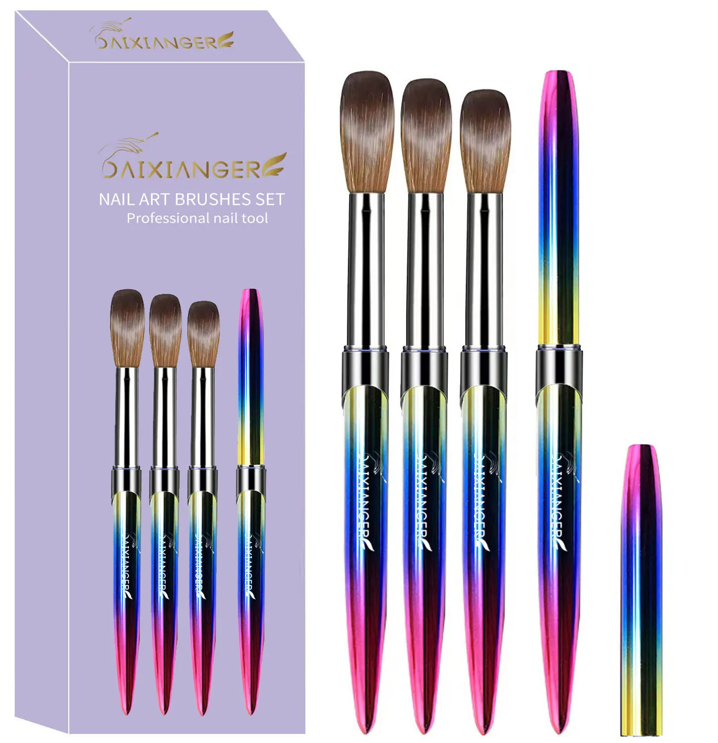 3PCS Acrylic Nail Art Brush Set Size 10 14 16 Crimped Powder Brushes Extension 3D Carving Manicure Salon Home DIY