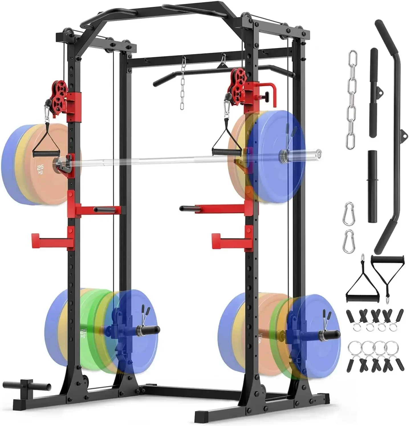2.0 PRO Power Cage Home Gym - 2000LBS Heavy Duty Power Rack with Independent Dual Pulley Cable Crossover System, Safety Bar, J-H
