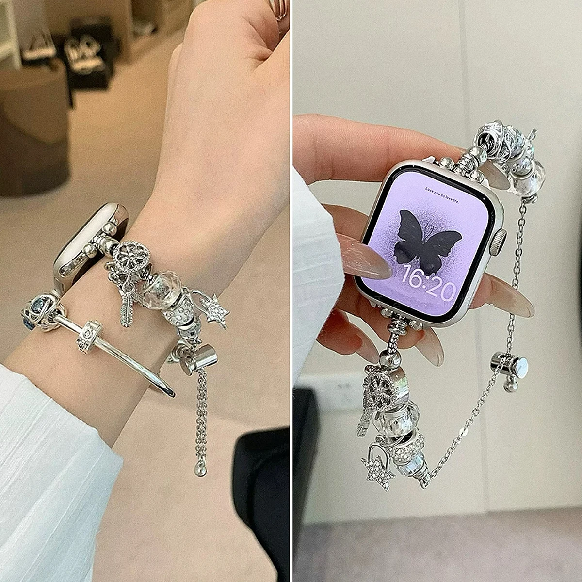 Correa de Metal de joyería de lujo para Apple Watch 10 9 Band 42mm 46mm 41mm 45mm 44mm 40mm pulsera de acero para mujer cinturón para iWatch 8 SE 7 6