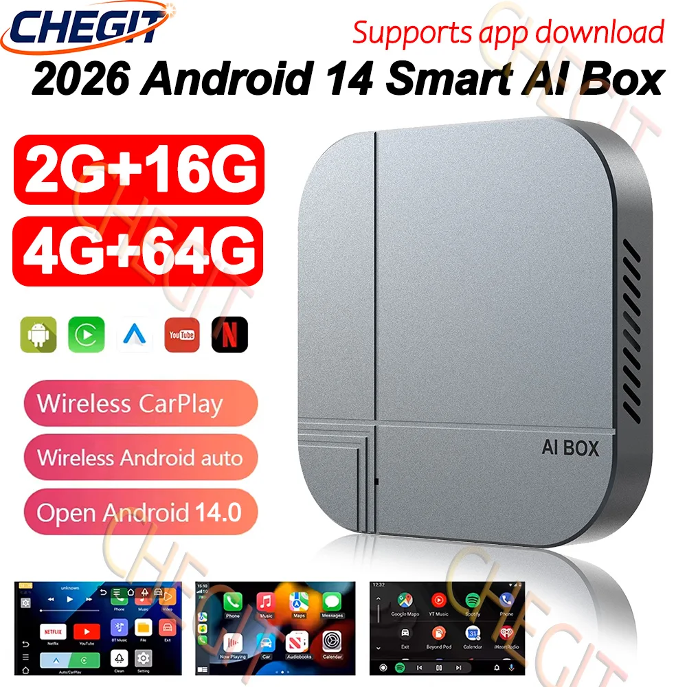 

НОВЫЙ Android14 CarPlay AI Box 4G+64G 2G+16G Беспроводной CarPlay Android Auto для VW, Toyota, Nissan, Honda, Kia, Opel, MG, Chery For Netflix Youtube