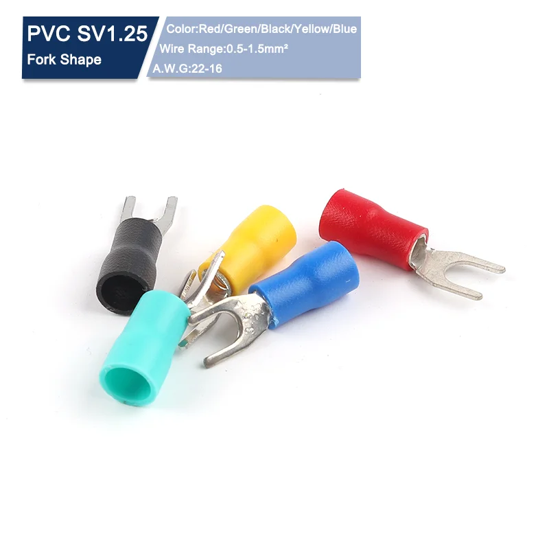 

100PCS SV1.25-3/4/5/6 Furcate Fork Spade 22~16AWG Insulated Crimp terminals Electrical Cable Wire Connector