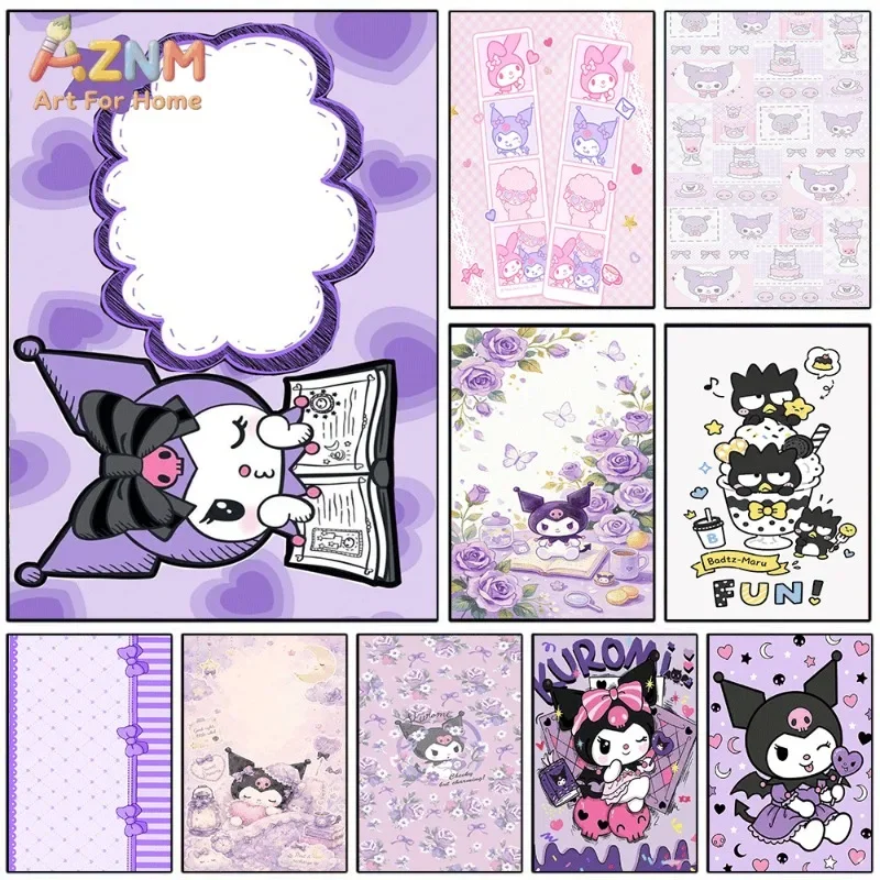 Sanrio Kuromi Canvas Wall Art Unframed Print Purple Floral Book Theme Cartoon Poster for Bedroom Dorm Home Interior Wall Decor